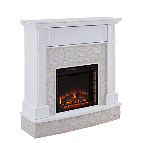 SEI Furniture Jacksdale Faux Stone Accent Electric Hidden Media Shelf Fireplace, White SEI Furniture