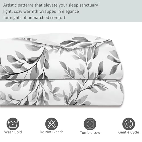 Duvet Cover Single 61" x 79" Size - Reversible Minimalist Retro Botanical Duvet Cover Set for Kids and Adults with Zipper Closure, 3 Pieces Grey Bedding Set with 2 Pillow Shams Generic