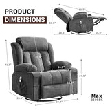 GarveeLife Rocking Recliner Chair for Nursery Glider Recliner with Cup Holder Swivel Rocker with Upholstered Deep Seat Comfy Single Sofa for Living Room Grey