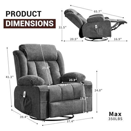 GarveeLife Rocking Recliner Chair for Nursery Glider Recliner with Cup Holder Swivel Rocker with Upholstered Deep Seat Comfy Single Sofa for Living Room Grey