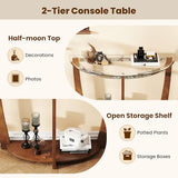 BECOMFORT Glass Console Table, Half Moon Entryway Table with Tempered Glass Top & Solid Rubberwood Legs, Modern Hallway Table, Behind Couch Sofa Table for Living Room, Entry, Porch (Walnut) BECOMFORT