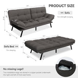 Vipbear Convertible Futon Sofa Bed,Grey Linen Futon Couch with Detachable Cushion,Adjustable Backrest & Armrest,Modern Small Recliner Loveseat Sleeper Couch for Living Room,Office,Apartment Vipbear