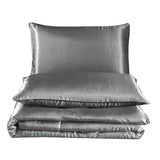 Holawakaka Luxurious Solid Satin Silk Like Comforter Set Ultra Soft Silky Quilt Breathable Bedding Bed-in-A-Bag Queen Size (Grey) Holawakaka