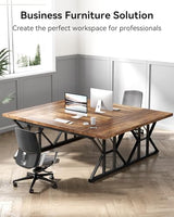 LITTLE TREE 70.8-Inch Large Executive Desk, Farmhouse Computer Office Desk, Wooden Work Desk Writing Table for Home Office, Brown-Black LITTLE TREE