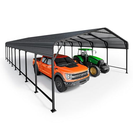 20x40 FT Metal Carport, Enhanced Base and Steel Roof for All-Weather Use, Outdoor Heavy Duty Garage Galvanized Car Shelter for Bass Boats, Full-Sized Pickup Trucks, and Tractors EASYHAWK