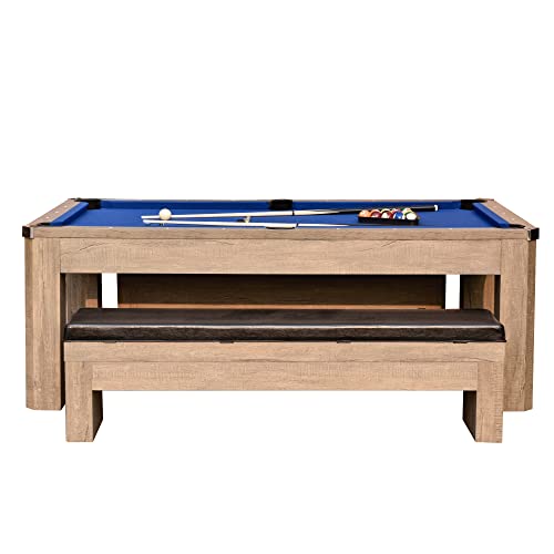 Hathaway Newport 7-ft Pool Table Combo Set with Benches - Rustic Grey with Blue Felt Hathaway