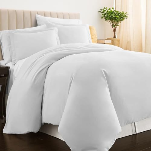 Pizuna Pure 100% Cotton Full Duvet Cover Set, Luxurious 400 Thread Count Long Staple Cotton Sateen Weave with Button Closure (Combed White Cotton Duvet Cover Full) Pizuna