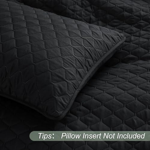 Exclusivo Mezcla Reversible King Size Quilt Bedding Set with Pillow Shams, Lightweight Quilts King Size, Soft Bedspreads Bed Coverlets for All Seasons - (Black, 104"x96") Exclusivo Mezcla
