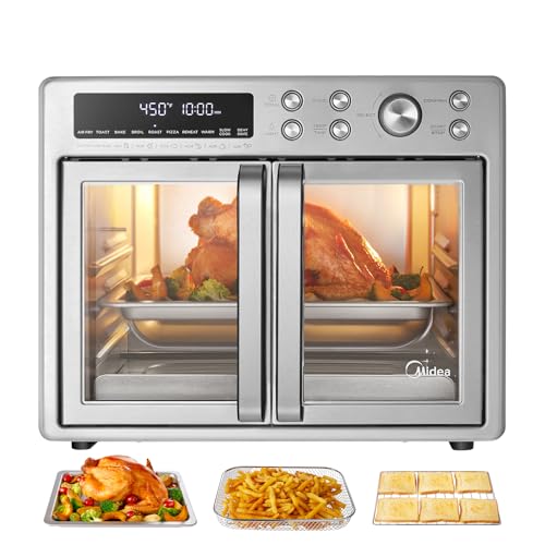Midea Flexify French Door Toaster Oven Air Fryer Combo, 26.4 QT, Extra Large Air Fryer Countertop Oven 10-in-1 Combo, 25% Faster Cooking and 90% Less Oil, Stainless Steel Midea