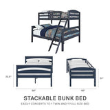 DHP Brady Twin Over Full Solid Wood Bunk Bed with Ladder and Guard Rail in Graphite DHP