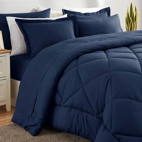 CozyLux King Size Comforter Set Navy Blue - 7 Pieces Bed in a Bag King, Luxury Soft Bed Set for All Seasons, Bedding Set with Down Alternative Comforter, Sheets, Pillowcases & Shams CozyLux