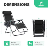 JEAREY Zero Gravity Lounge Chairs Set of 2, Adjustable Steel Mesh Recliners w/Pillows and Cup Holder Trays for Patio, Garden, Beach, Black