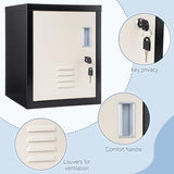 Suzile Lockable Storage Cabinet Metal Lockable Steel Storage Cabinet Organizer Storage Lockers for Employees Vertical Metal Cabinets End Side Table Steel Bedside Storage with Shelflf (Black Beige) Suzile