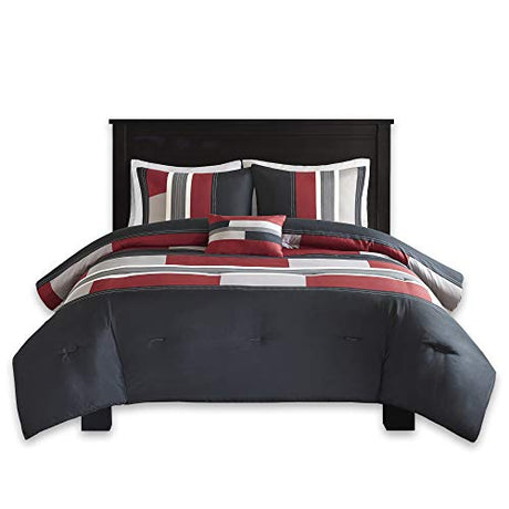 Comfort Spaces Casual Comforter Set Sporty Design, Vibrant Color, Active Lifestyle Boys Bedroom Décor, All Season Soft Microfiber Bedding Set, Decorative Pillow, Sham Black/Red Twin/Twin XL 3 Piece Comfort Spaces