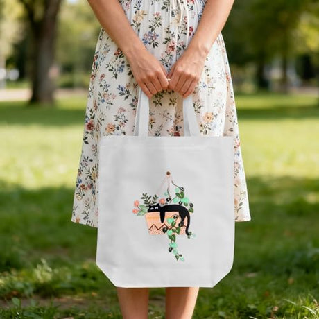 ERKOON Embroidery Canvas Tote Bag for Beginners, Needlepoint Arts Crafts Cross Stitch Kits for Adults Including Stamped Embroidery Bag with Hoops, Needle, Instruction and Color Threads (Cat) ERKOON