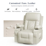 FURNIMAT Recliner Chairs for Adults, Massage Rocker with Heated Modern Ergonomic Lounge 360 Degree Swivel Single Sofa Seat Living Room Lounge Recliners Ivory White