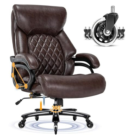 Big and Tall Office Chair for Heavy People, 500LBS High Back Extra Wide Heavy Duty Executive Office Chair Comfortable for Home Office, Large Computer Desk Chair with Adjustable Lumbar Support Brown ZSQN