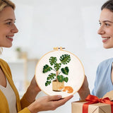 Monstera Embroidery Kits for Beginners Adults, Cat Hand Embroidery Kits, Potted Plant Cross Stitch Kits for Beginners DIY Craft Kits for Adult Women, Entire Set of Embroidery Supplies & Video Tutorial