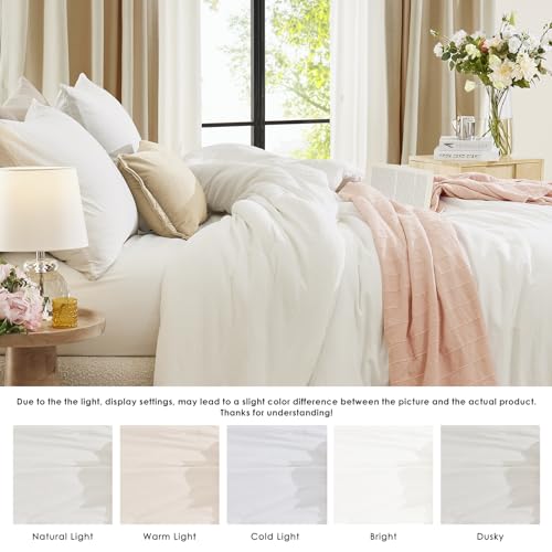 WRENSONGE Queen Comforter Set - 3 Pieces Prewashed White Comforter Soft Lightweight Bedding for All Seasons, Fluffy Down Alternative Comforter Queen Size with 2 Pillow Shams WRENSONGE