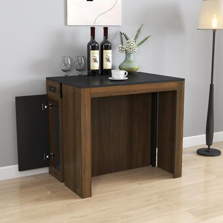 24"-118" Extendable Dining Table with Storage for 2-12 People, Modern Space-Saving Extra Long Wood Folding Table with USB & AC Outlets, Multifunctional Conference Meeting Desk, Black & Walnut DMAITH