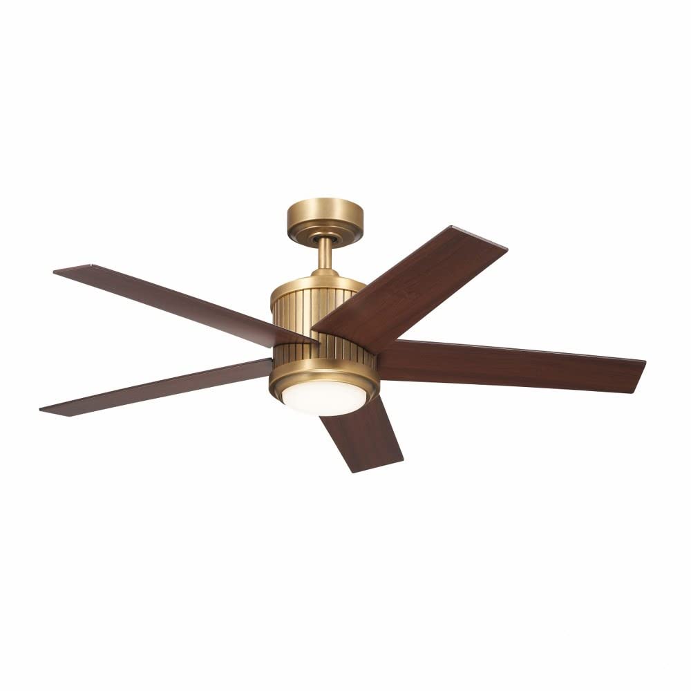 Kichler Brahm Collection 48 Inch Indoor Ceiling Fan with LED Light in Natural Brass Finish with Reversible Blades, for Living Room, Dining Room, Kitchen and Bedroom, (48" DIA x 15.5" H), 300048NBR Kichler