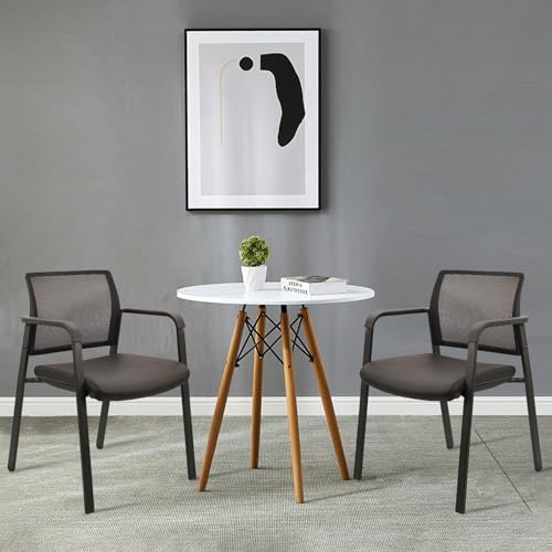 CLATINA Stackable Office Chair, Mesh Back Guest Chairs with Comfortable Leather Seat Arms Stacking Ergonomic Desk Chair No Wheels for Conference Waiting Reception School Stationary, Black, Set of 4 CLATINA