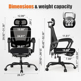 Hihady Ergonomic Office Chair with Footrest, High Back Swivel Mesh Desk Chair, Big and Tall Rolling Computer Chair with Headrest, Lumbar Support, 3-Level Tilt Backrest for Home, Bedroom, Work Hihady