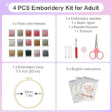 Huacan Embroidery Kit for Adults Beginner - Embroidery Kits for Adults Beginner 3 Pcs Stamped Heart Pattern, Hand Stitching Kit Art Craft, DIY Sewing Kit with Box 7.9 x 7.9 Inch