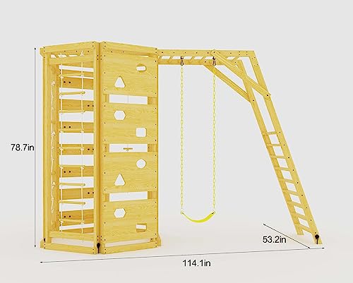 Avenlur Hawthorn 9-in-1 Outdoor Activity Center | Swing, Rock Wall, Monkey Bars | Ages 3-11 | Pine Wood Construction | Climbing Rope, Net Wall | Strength, Coordination, and Imagination-Boosting Fun Avenlur