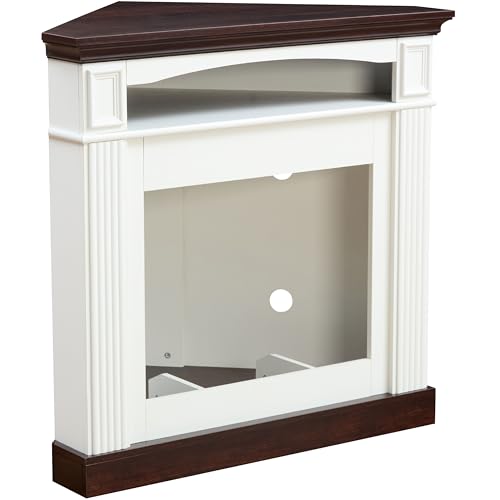 36” Corner Fireplace Mantel Surround, Stylish Wave Design, White OKYCI