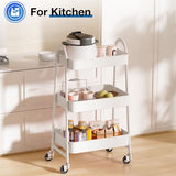 OLIXIS 3 Tier Utility Rolling Cart, Metal Mobile Storage Shelf with Lockable Caster Wheels, Organization for Livingroom, Bathroom, Kitchen, & Narrow Places, White OLIXIS