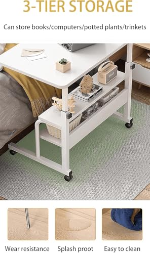 Adjustable Height Mobile Computer Desk for Small Space Rolling Writing with Wheels Corner Home Office Study Portable Bedrooms Work Size 31.5 Inch Storage Gaming Table, White D Dekhaoxe