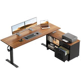 OffiGo 55 Inch L Shaped Electric Standing Desk with Drawers & File Cabinet Sets, Executive Sit Stand Desk, Height Adjustable Computer Desk for Home Office, Writing, Workstation, Walnut+Black OffiGo