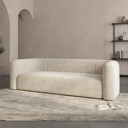 Acanva Luxury Modern Tight Curved Back Velvet Sofa, Minimalist Style Comfy Couch for Living Room Apartment, 3 Seater, Cream