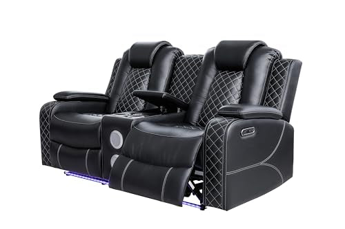 Ball & Cast Power Recliner Sofa Set Leather Reclining Couch Home Theater Seating 3PCS Recliner Couch Loveseat & Chair Sets with Coffee Table,Reading Light,Cup Holders for Home Theater,Living Room