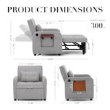 Convertible Sleeper Chair-Fabric Futon Sofa Bed, Single Sleeper Sofa, Small Couch Bed with USB Port, Foldable Table, Pillow, Adjustable Backrest for Dorm/Bedroom/College Lightgrey COLAMY