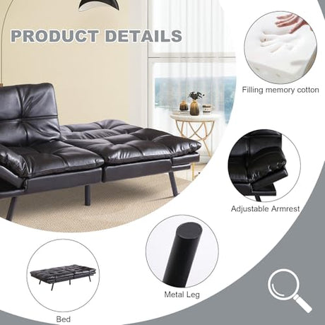 MUUEGM Futon Sofa Bed Convertible Couch,Memory Foam Futon Sofa Couch,Sleeper Futons Sofa Couches,Small Splitback Modern Loveseat Sofa Bed for Living Room,Office,Apartment,Faux Leather,Black. MUUEGM