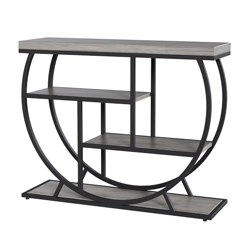 GAOMON 39 in Farmhouse Console Table for Entryway, 4 Tier Rustic Hallway Table with Storage & Semi-Circular Metal Frame, Narrow Foyer Furniture for Living Room, Apartment, Behind Sofa, Grey GAOMON