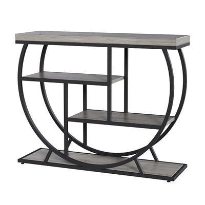 GAOMON 39 in Farmhouse Console Table for Entryway, 4 Tier Rustic Hallway Table with Storage & Semi-Circular Metal Frame, Narrow Foyer Furniture for Living Room, Apartment, Behind Sofa, Grey