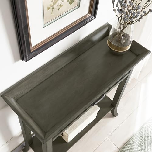 Topol Tray Edge Solid Wood Console Table with Drawer and Shelf, Smoke Gray Wash, Perfect for Entryways, Hallways, and Living Rooms – Leick Home, 10127-GR Leick Home