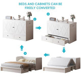 CECER Queen Size Murphy Bed with Tri-Folding Mattress，Murphy Bed with Charging Station and Two Large Storage Drawers for Small Spaces/Bedroom（White）-Mattress Include CECER