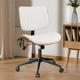 CLATINA Armless Home Office Chair, Desk Chair with Wheels, Adjustable Height Reading Chair, Leather Mid Back & Swivel Computer Chair, Modern Walnut Chairs with Back for Studio Meeting Room(White) CLATINA