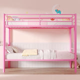 VECELO Bunk Bed Twin Over Twin, Metal Bunkbeds with Ladder and Full-Length Guardrail, No Box Spring Needed, Space Saving, Noise Free, Light Pink VECELO