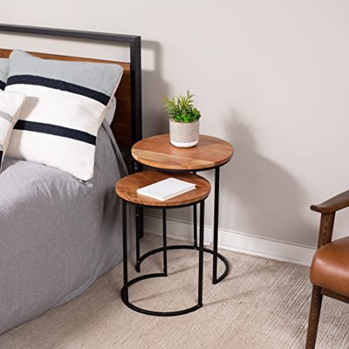 BIRDROCK HOME Wooden Nesting Side Tables - Mid Century Modern Stackable Coffee Table - Space-Saving Wooden End Table for Living Room, Bedroom, Centerpiece, Office, Balcony - Natural Mango Wood - 2 Set BIRDROCK HOME