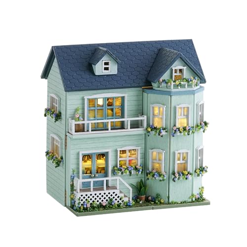 DIY Miniature House Kit, CUTEROOM Wooden Dollhouse Kit Mini House Making Kit with Furnitures, DIY Dollhouse Kit Birthday Gift for Women (Warm Manor)