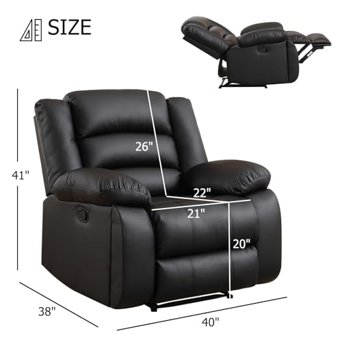 EBELLO Manual Recliner Chair, Faux Leather Reclining Chair with Hidden Cup Holders, Overstuffed Armrests and Back, Manual Single Sofa for Adult, Black