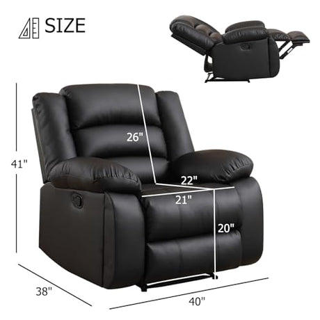 EBELLO Manual Recliner Chair, Faux Leather Reclining Chair with Hidden Cup Holders, Overstuffed Armrests and Back, Manual Single Sofa for Adult, Black EBELLO