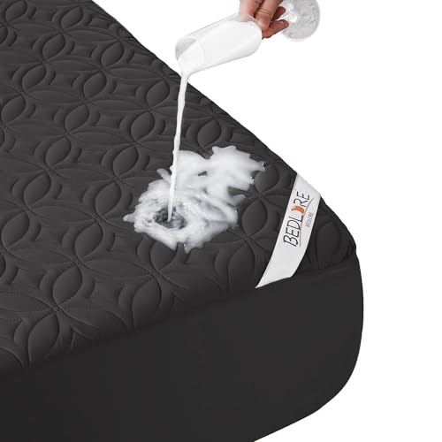 BEDLORE Waterproof Mattress Protector, Twin Size Mattress Pad with Deep Pocket 6"-15" Depth, Soft Breathable Dirt-Proof Single Bed Mattress Cover for Bedroom, Dorm Room (Black) BEDLORE