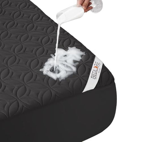 BEDLORE Waterproof Mattress Protector, Twin Size Mattress Pad with Deep Pocket 6"-15" Depth, Soft Breathable Dirt-Proof Single Bed Mattress Cover for Bedroom, Dorm Room (Black) BEDLORE