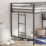 LOPOO Twin Loft Bunk Bed with Cinnamon Wood Shelf and Black Metal Frame - Stylish Space-Saving Solution for Kids LOPOO